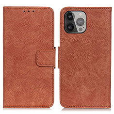 Leather Case Stands Flip Cover L27 Holder for Apple iPhone 15 Pro Max Brown