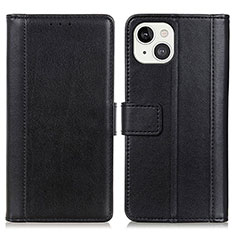 Leather Case Stands Flip Cover L28 Holder for Apple iPhone 15 Black