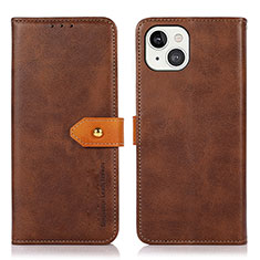 Leather Case Stands Flip Cover L29 Holder for Apple iPhone 15 Brown