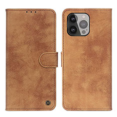 Leather Case Stands Flip Cover L30 Holder for Apple iPhone 14 Pro Brown