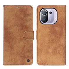 Leather Case Stands Flip Cover N03P Holder for Xiaomi Mi 11 Pro 5G Brown