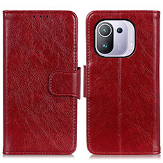 Leather Case Stands Flip Cover N05P Holder for Xiaomi Mi 11 Pro 5G Red