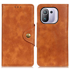 Leather Case Stands Flip Cover N06P Holder for Xiaomi Mi 11 Pro 5G Brown