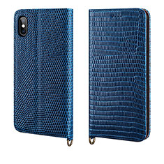 Leather Case Stands Flip Cover P03 Holder for Apple iPhone Xs Blue