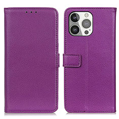 Leather Case Stands Flip Cover T01 Holder for Apple iPhone 14 Pro Purple