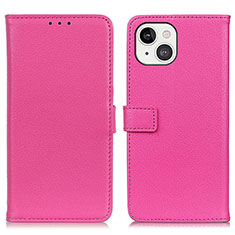 Leather Case Stands Flip Cover T01 Holder for Apple iPhone 15 Plus Hot Pink