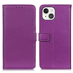 Leather Case Stands Flip Cover T01 Holder for Apple iPhone 15 Plus Purple