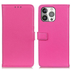 Leather Case Stands Flip Cover T01 Holder for Apple iPhone 15 Pro Max Hot Pink