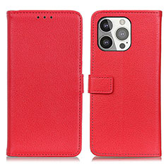 Leather Case Stands Flip Cover T01 Holder for Apple iPhone 15 Pro Max Red