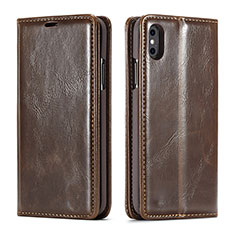 Leather Case Stands Flip Cover T01 Holder for Apple iPhone Xs Brown