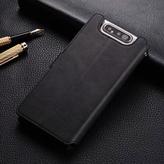 Leather Case Stands Flip Cover T01 Holder for Samsung Galaxy A80 Black