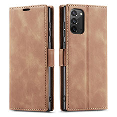 Leather Case Stands Flip Cover T01 Holder for Samsung Galaxy Note 20 5G Light Brown