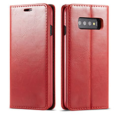 Leather Case Stands Flip Cover T01 Holder for Samsung Galaxy S10 Plus Red