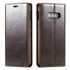 Leather Case Stands Flip Cover T01 Holder for Samsung Galaxy S10e Brown