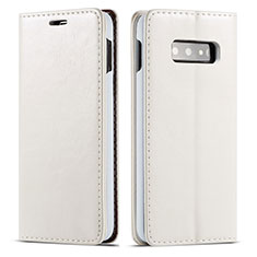 Leather Case Stands Flip Cover T01 Holder for Samsung Galaxy S10e White