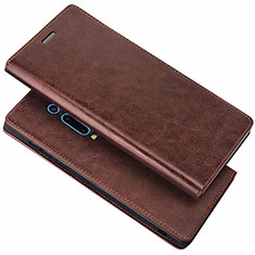 Leather Case Stands Flip Cover T01 Holder for Xiaomi Mi 9T Brown