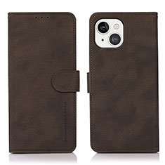 Leather Case Stands Flip Cover T02 Holder for Apple iPhone 15 Brown