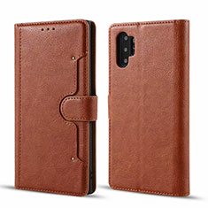 Leather Case Stands Flip Cover T02 Holder for Samsung Galaxy Note 10 Plus 5G Brown