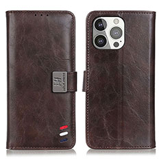 Leather Case Stands Flip Cover T03 Holder for Apple iPhone 14 Pro Brown