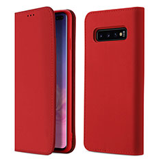 Leather Case Stands Flip Cover T03 Holder for Samsung Galaxy S10 Plus Red