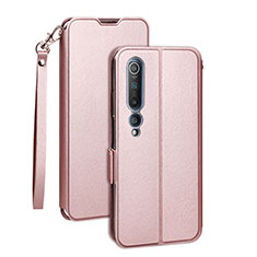 Leather Case Stands Flip Cover T03 Holder for Xiaomi Mi 10 Rose Gold