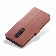 Leather Case Stands Flip Cover T03 Holder for Xiaomi Mi 9T Brown