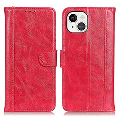 Leather Case Stands Flip Cover T04 Holder for Apple iPhone 14 Plus Red