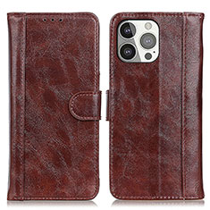 Leather Case Stands Flip Cover T04 Holder for Apple iPhone 14 Pro Brown