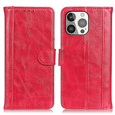 Leather Case Stands Flip Cover T04 Holder for Apple iPhone 14 Pro Max Red