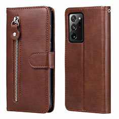 Leather Case Stands Flip Cover T04 Holder for Samsung Galaxy Note 20 Ultra 5G Brown