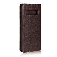 Leather Case Stands Flip Cover T04 Holder for Samsung Galaxy S10 Brown