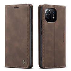 Leather Case Stands Flip Cover T04 Holder for Xiaomi Mi 11 Lite 4G Brown