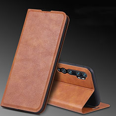 Leather Case Stands Flip Cover T04 Holder for Xiaomi Mi Note 10 Pro Brown