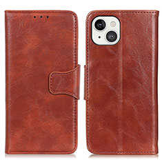 Leather Case Stands Flip Cover T05 Holder for Apple iPhone 15 Brown