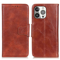 Leather Case Stands Flip Cover T05 Holder for Apple iPhone 15 Pro Brown