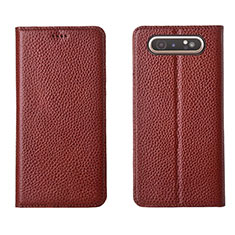 Leather Case Stands Flip Cover T05 Holder for Samsung Galaxy A80 Red Wine