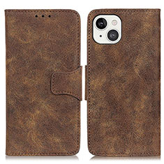 Leather Case Stands Flip Cover T06 Holder for Apple iPhone 15 Brown