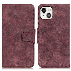 Leather Case Stands Flip Cover T06 Holder for Apple iPhone 15 Plus Purple