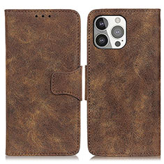 Leather Case Stands Flip Cover T06 Holder for Apple iPhone 15 Pro Max Brown