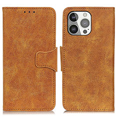 Leather Case Stands Flip Cover T06 Holder for Apple iPhone 15 Pro Orange