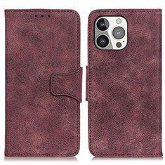 Leather Case Stands Flip Cover T06 Holder for Apple iPhone 15 Pro Purple