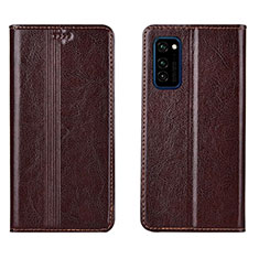 Leather Case Stands Flip Cover T06 Holder for Huawei Honor V30 5G Brown