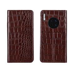 Leather Case Stands Flip Cover T06 Holder for Huawei Mate 30 Pro 5G Brown