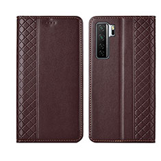 Leather Case Stands Flip Cover T06 Holder for Huawei Nova 7 SE 5G Brown