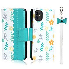 Leather Case Stands Flip Cover T07 Holder for Apple iPhone 11 Cyan