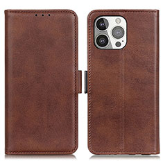 Leather Case Stands Flip Cover T07 Holder for Apple iPhone 16 Pro Max Brown