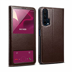 Leather Case Stands Flip Cover T07 Holder for Huawei Honor 20S Brown