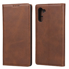 Leather Case Stands Flip Cover T07 Holder for Samsung Galaxy Note 10 5G Brown