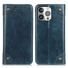 Leather Case Stands Flip Cover T08 Holder for Apple iPhone 15 Pro Blue