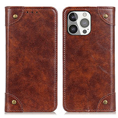 Leather Case Stands Flip Cover T08 Holder for Apple iPhone 15 Pro Brown